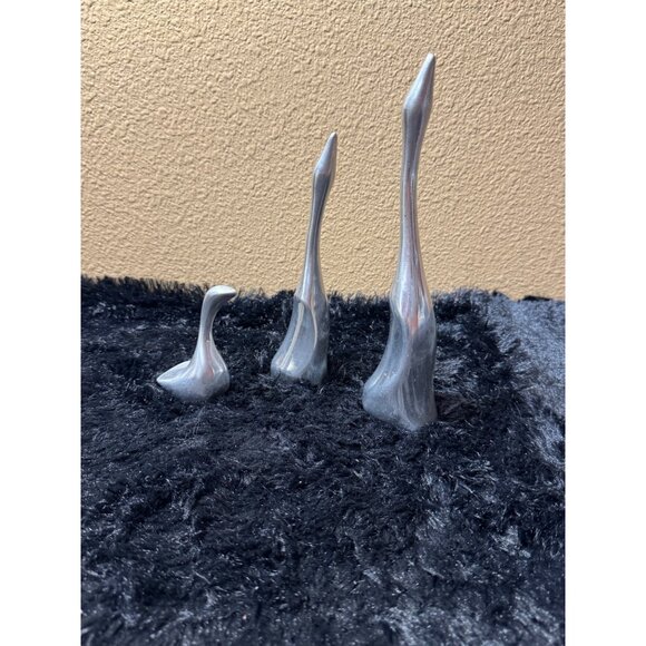 Set Of 3 Vintage Mid-Century Modern Hoselton Canada Aluminum Swan Sculptures